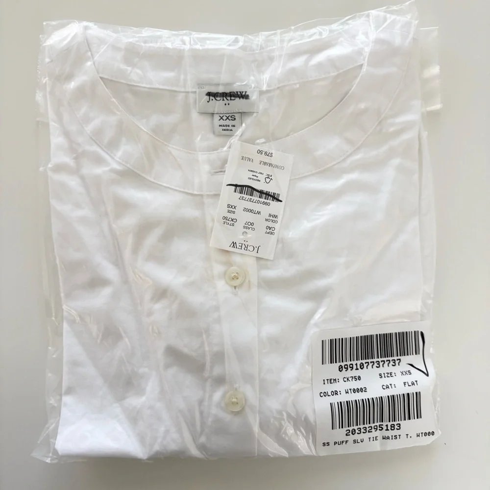 NWT J. Crew Puff-sleeve Tie-waist Top White